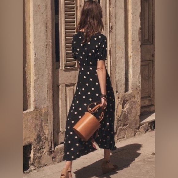 Sézane Robe Sollie Black Polka Dot Ecru FR 34 / US 2 - Picture 3 of 16